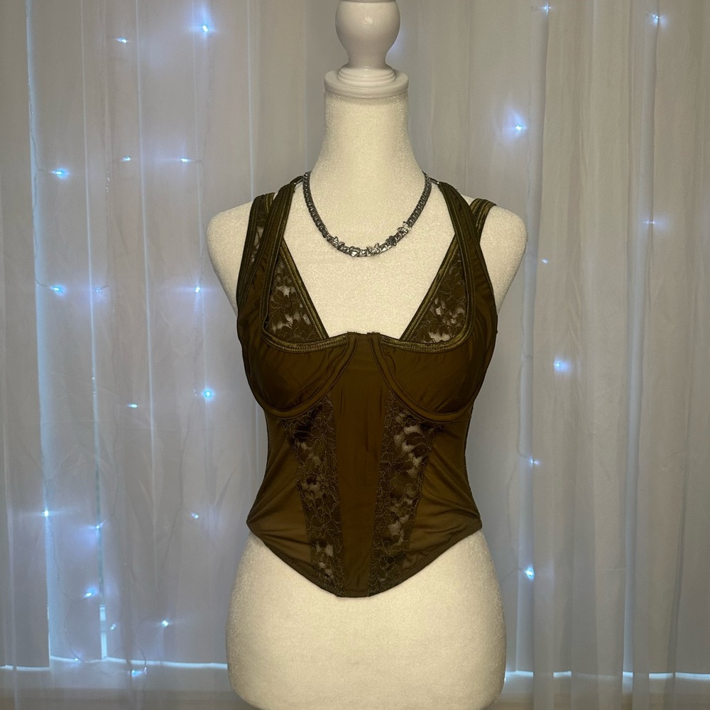 Urban Outfitters Olive Lace Detail Crop Top